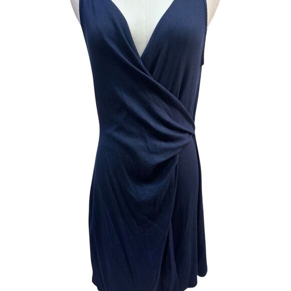 NWOT Michael Stars Women's Petite Navy Faux Wrap Knee Length Dress - Picture 1 of 5